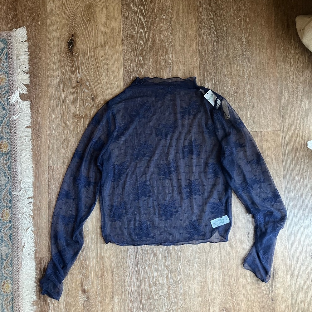 Aerie Sheer Lace Navy Long SleeveTop